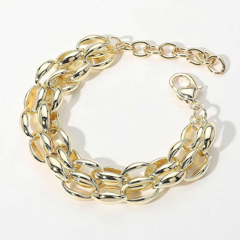14K Gold Plated Oval Link Chain Layered Bracelet